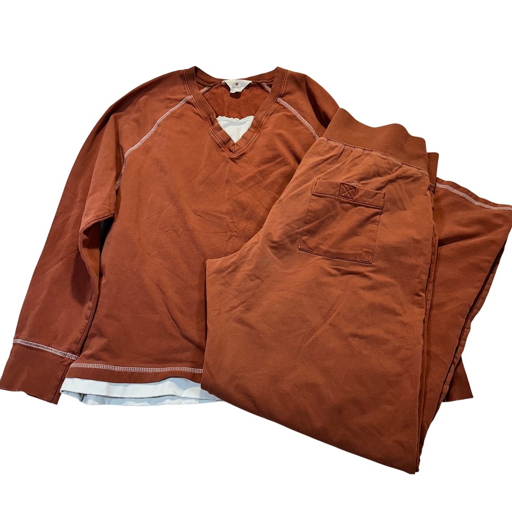 Woolrich Loungewear Set Womens M/L Rust Orange Cabin Cozy Sweatshirt Pants